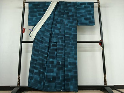 平和屋着物▽上質な小紋 単衣 横段文 正絹 逸品 AABF3787jh