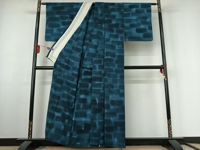 平和屋着物▽上質な小紋 単衣 横段文 正絹 逸品 AABF3787jh