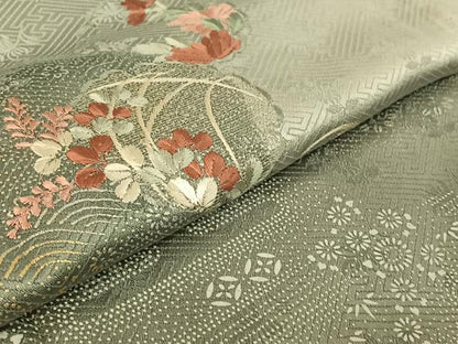 平和屋着物▽訪問着 単衣 絞り 刺繍 雪輪花文 銀糸 金銀彩 正絹 逸品 AABF3788jh