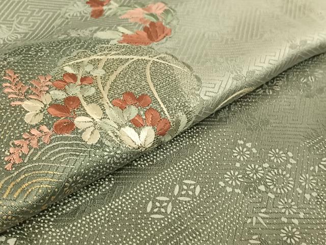 平和屋着物▽訪問着 単衣 絞り 刺繍 雪輪花文 銀糸 金銀彩 正絹 逸品 AABF3788jh
