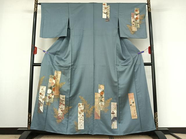 平和屋着物▽訪問着 単衣 短冊花文 金彩 正絹 逸品 AABF3789jh