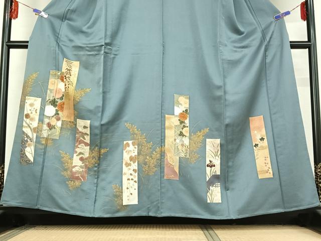 平和屋着物▽訪問着 単衣 短冊花文 金彩 正絹 逸品 AABF3789jh