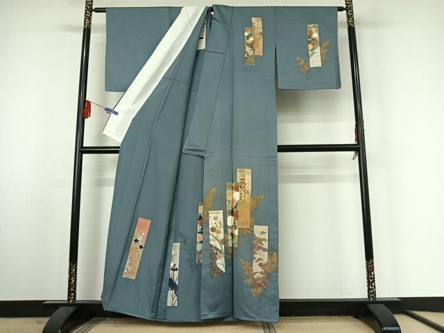 平和屋着物▽訪問着 単衣 短冊花文 金彩 正絹 逸品 AABF3789jh