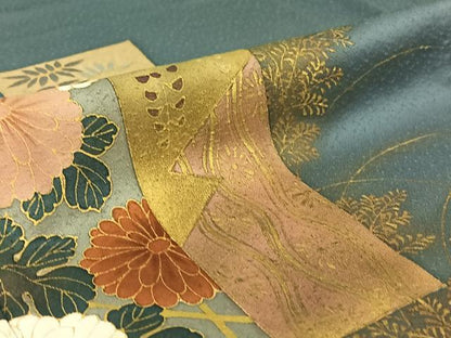 平和屋着物▽訪問着 単衣 短冊花文 金彩 正絹 逸品 AABF3789jh