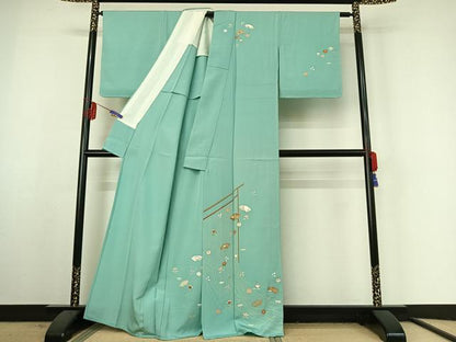 平和屋着物▽訪問着 単衣 地紙花文 金彩 正絹 逸品 AABF3790jh