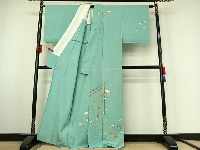 平和屋着物▽訪問着 単衣 地紙花文 金彩 正絹 逸品 AABF3790jh
