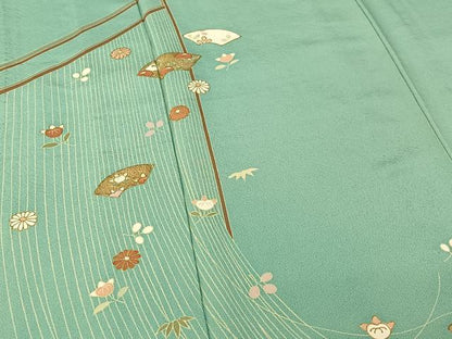 平和屋着物▽訪問着 単衣 地紙花文 金彩 正絹 逸品 AABF3790jh