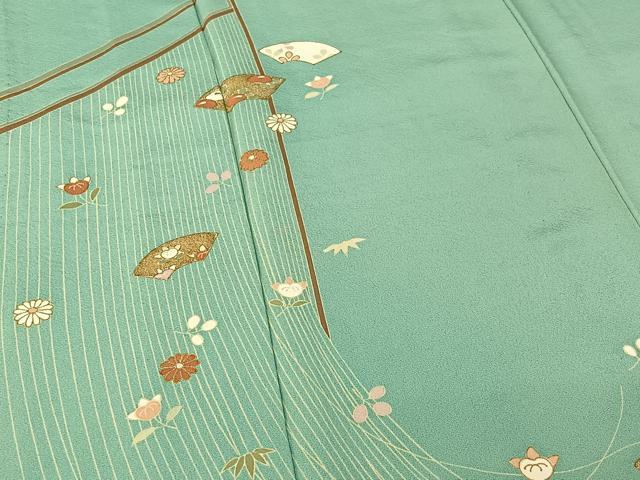 平和屋着物▽訪問着 単衣 地紙花文 金彩 正絹 逸品 AABF3790jh