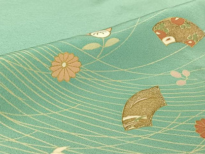 平和屋着物▽訪問着 単衣 地紙花文 金彩 正絹 逸品 AABF3790jh