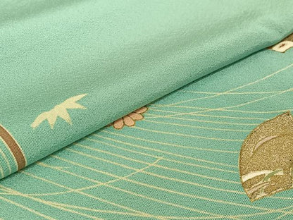平和屋着物▽訪問着 単衣 地紙花文 金彩 正絹 逸品 AABF3790jh