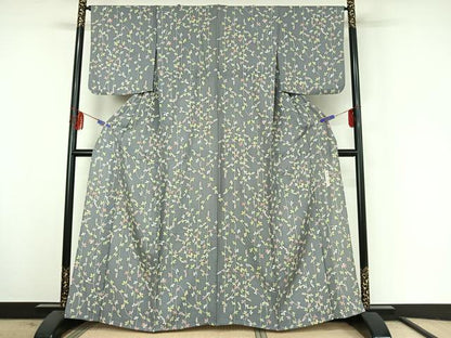 平和屋着物▽上質な小紋　単衣　作家物　萩文　正絹　逸品　AABF3792jh