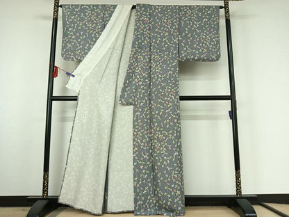 平和屋着物▽上質な小紋　単衣　作家物　萩文　正絹　逸品　AABF3792jh