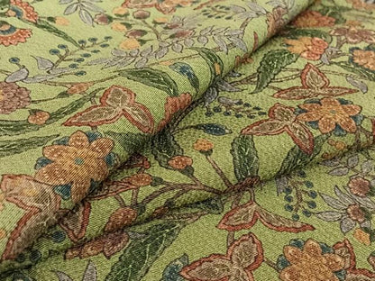 平和屋着物▽上質な小紋 単衣 更紗花文 鬼しぼ縮緬 正絹 逸品 AABF3793jh