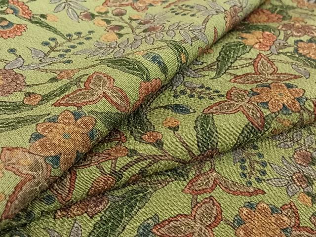 平和屋着物▽上質な小紋 単衣 更紗花文 鬼しぼ縮緬 正絹 逸品 AABF3793jh