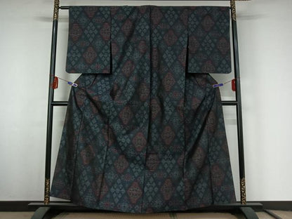 平和屋着物▽本場大島紬 単衣 花菱文 正絹 逸品 AABF3798jh