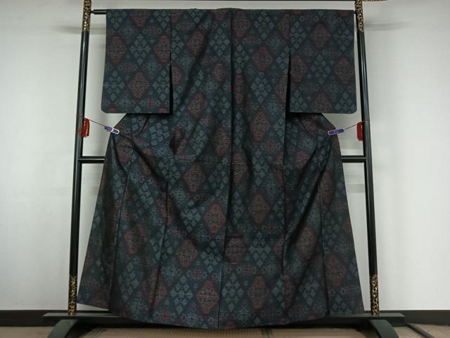 平和屋着物▽本場大島紬 単衣 花菱文 正絹 逸品 AABF3798jh