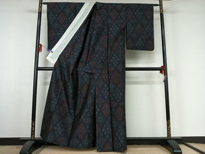 平和屋着物▽本場大島紬 単衣 花菱文 正絹 逸品 AABF3798jh