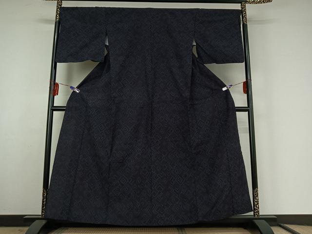 平和屋着物▽上質な紬 単衣 幾何学文様 正絹 逸品 AABF3799jh