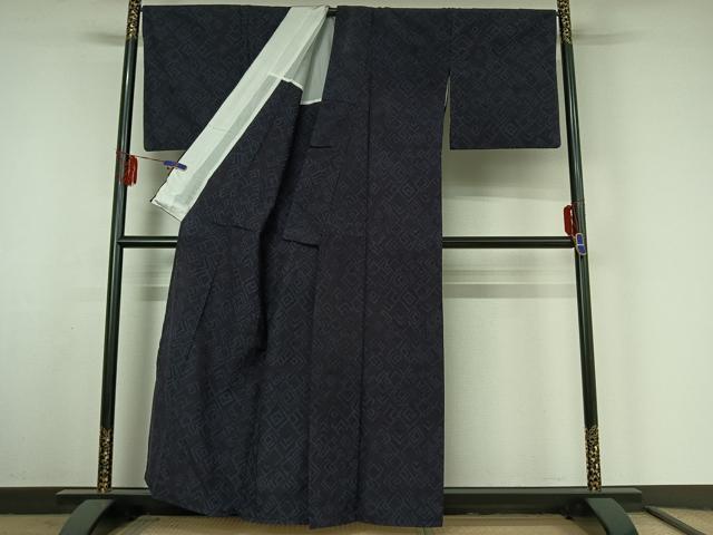 平和屋着物▽上質な紬 単衣 幾何学文様 正絹 逸品 AABF3799jh