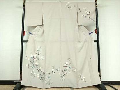 平和屋着物▽訪問着　単衣　友禅　作家物　草花文　正絹　逸品　AABF3800jh