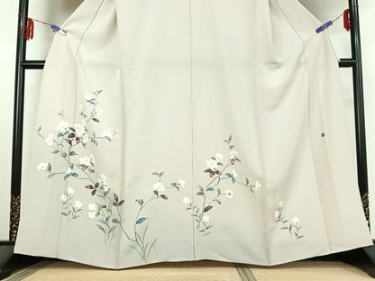 平和屋着物▽訪問着　単衣　友禅　作家物　草花文　正絹　逸品　AABF3800jh