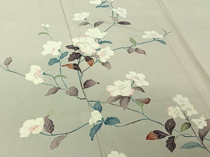 平和屋着物▽訪問着　単衣　友禅　作家物　草花文　正絹　逸品　AABF3800jh
