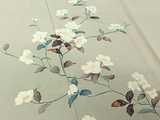 平和屋着物▽訪問着　単衣　友禅　作家物　草花文　正絹　逸品　AABF3800jh