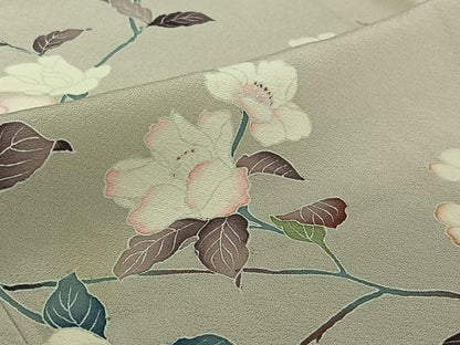 平和屋着物▽訪問着　単衣　友禅　作家物　草花文　正絹　逸品　AABF3800jh