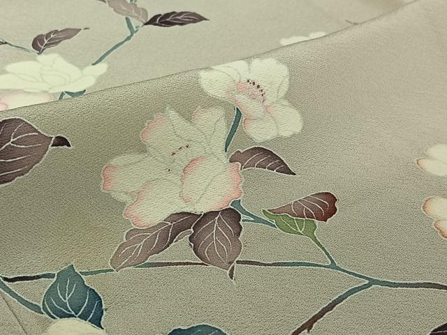 平和屋着物▽訪問着　単衣　友禅　作家物　草花文　正絹　逸品　AABF3800jh