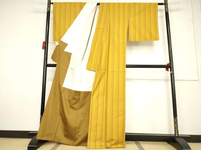 平和屋着物●本場黄八丈 平織 間道 正絹 逸品 AABF3921ck