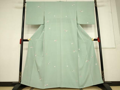 平和屋着物●上質な小紋 友禅 花菱文 正絹 逸品 AABF3930ck