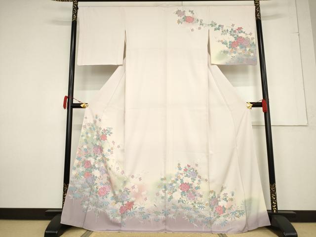 平和屋着物●訪問着 友禅 草花文 暈し染め 金彩 ますいわ屋扱い 正絹 逸品 AABF3934ck