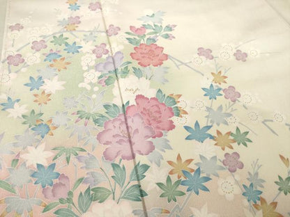 平和屋着物●訪問着 友禅 草花文 暈し染め 金彩 ますいわ屋扱い 正絹 逸品 AABF3934ck