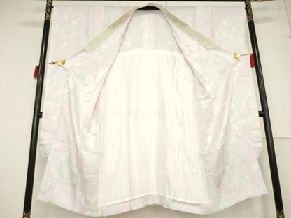 平和屋着物●振袖用長襦袢　無双仕立て　舞花文　半衿刺繍　正絹　逸品　AABF3937ck