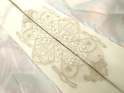 平和屋着物●振袖用長襦袢　無双仕立て　舞花文　半衿刺繍　正絹　逸品　AABF3937ck