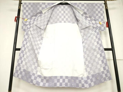 平和屋着物●長襦袢　無双仕立て　市松花間道　正絹　逸品　AABF3938ck