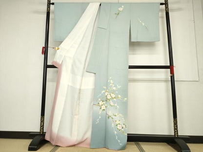 平和屋着物●本加賀友禅作家　南克治　訪問着　枝花文　暈し染め　正絹　逸品　AABF3941ck