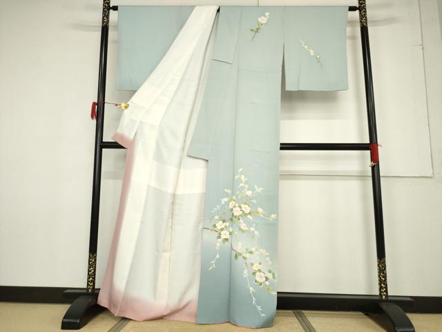 平和屋着物●本加賀友禅作家　南克治　訪問着　枝花文　暈し染め　正絹　逸品　AABF3941ck