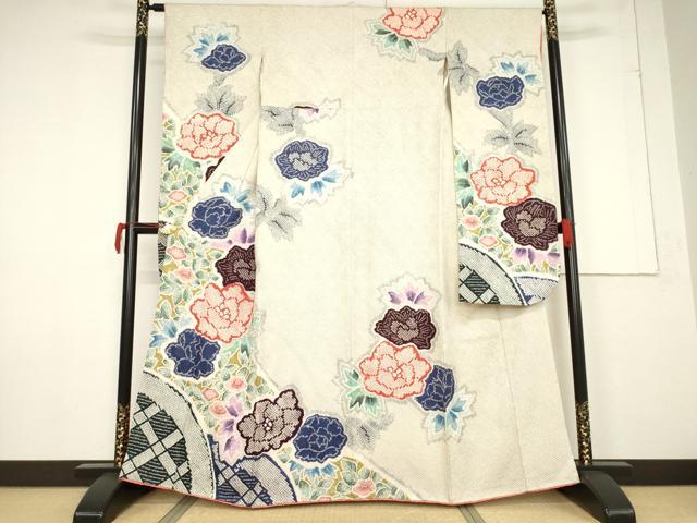 平和屋着物●名門　藤娘きぬたや・総絞り　振袖　花籬文　正絹　逸品　AABF3942ck