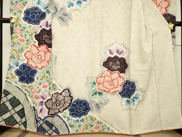 平和屋着物●名門　藤娘きぬたや・総絞り　振袖　花籬文　正絹　逸品　AABF3942ck