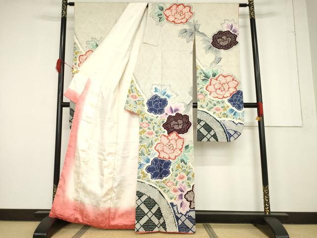 平和屋着物●名門　藤娘きぬたや・総絞り　振袖　花籬文　正絹　逸品　AABF3942ck