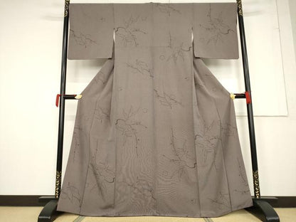 平和屋着物●上質な小紋 竹縞 枝花文 正絹 逸品 AABF3943ck