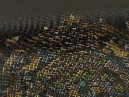 平和屋着物●本場大島紬 カタス9マルキ 地空き 鏡裏花鳥文 正絹 逸品 AABF3945ck