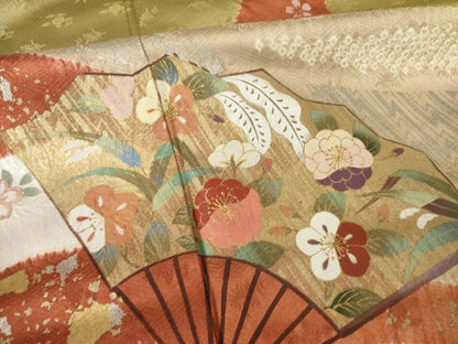平和屋着物●訪問着 絞り 刺繍 流水扇面花文 金銀彩 正絹 逸品 未使用 AABF3946ck