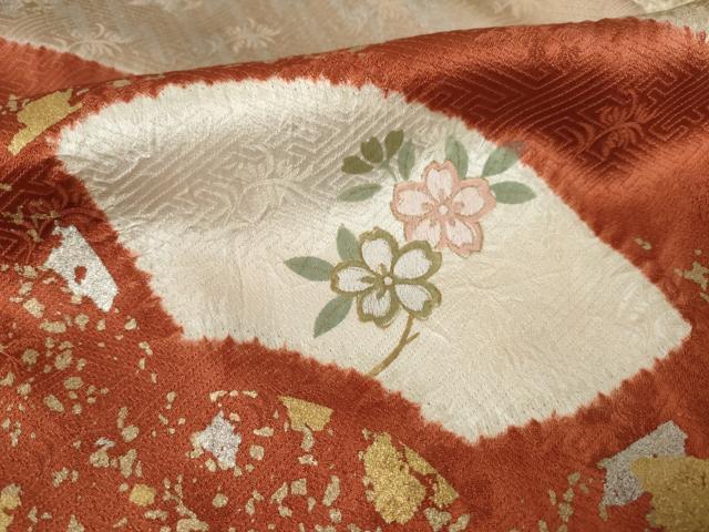 平和屋着物●訪問着 絞り 刺繍 流水扇面花文 金銀彩 正絹 逸品 未使用 AABF3946ck