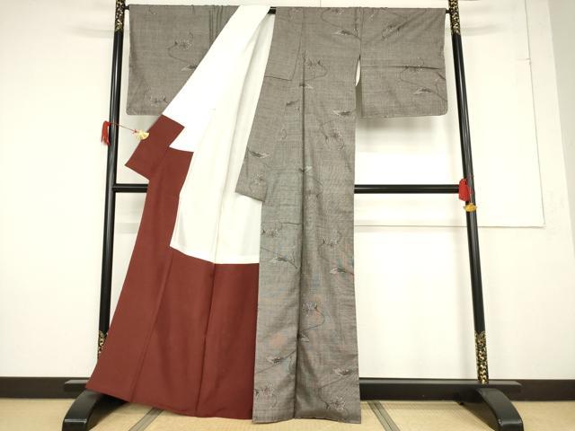 平和屋着物●本場大島紬 カタス9マルキ 草花文 正絹 逸品 AABF3947ck