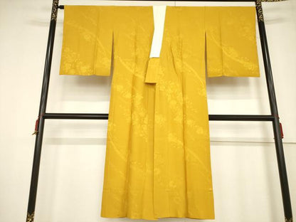 平和屋着物●長襦袢 無双仕立て 辻が花地紋 山吹色 やまと誂製 正絹 逸品 AABF3949ck