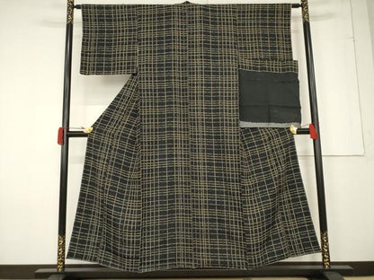 平和屋着物●つづら屋平助 小紋 格子 黒地 正絹 逸品 未使用 AABF3955ck