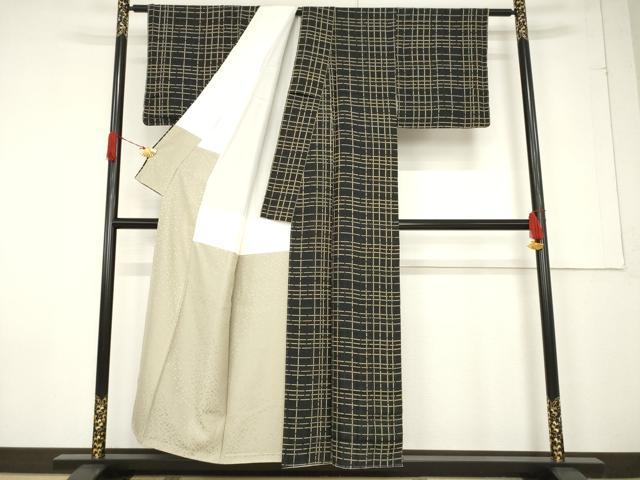 平和屋着物●つづら屋平助 小紋 格子 黒地 正絹 逸品 未使用 AABF3955ck