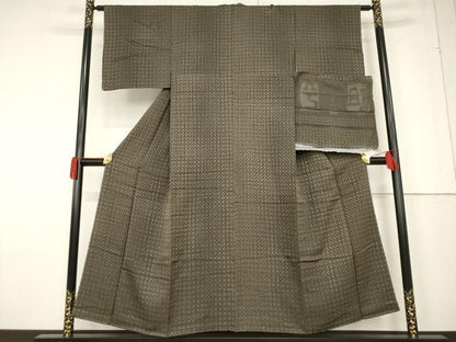 平和屋着物●つづら屋平助 小紋 変わり格子 正絹 逸品 AABF3956ck